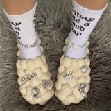 Black Casual Hollow Out Rhinestone Decor Round Comfortable Shoes