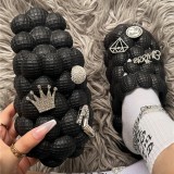 Black Casual Hollow Out Rhinestone Decor Round Comfortable Shoes