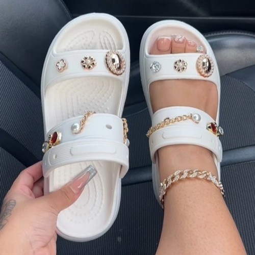 White Casual Daily Rhinestone Decor Patchwork Round Comfortable Shoes