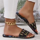 Black Casual Daily Rhinestone Decor Patchwork Round Comfortable Out Door Shoes