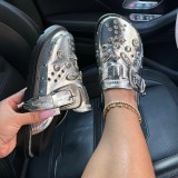 Dark Brown Casual Rivets Patchwork Round Flats Shoes