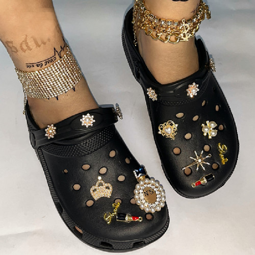 Black Casual Hollowed Out Patchwork Round Comfortable Shoes