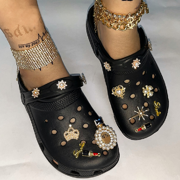 Black Casual Hollowed Out Patchwork Round Comfortable Shoes