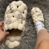 Black Casual Hollow Out Rhinestone Decor Round Comfortable Shoes