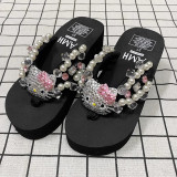 Pink Casual Daily Patchwork Rhinestone Decor Round Comfortable Wedges Shoes (This Size Is Smaller)