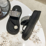 Cream White Casual Rhinestone Decor Round Comfortable Out Door Wedges Shoes