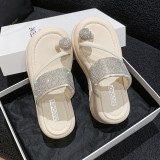 Cream White Casual Rhinestone Decor Round Comfortable Out Door Wedges Shoes