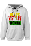 White Casual Letter Print Draw String Pocket Hooded Tops