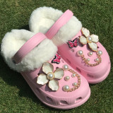 Pink Daily Pearls Decor Butterfly Closed Comfortable Shoes