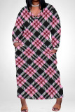 Black Street Geometric Print Faux Denim Print Distressed Pocket Contrast V Neck Printed Plus Size Dresses