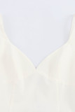White Sexy Patchwork With Belt Pleated Spaghetti Strap Sling Dresses