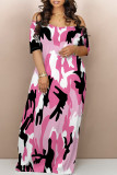 Rose Sexy Geometric Print Contrast V Neck Printed Dresses