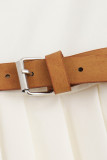 White Sexy Patchwork With Belt Pleated Spaghetti Strap Sling Dresses