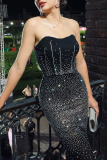 Black Sexy Solid Color Patchwork Hot Drill Strapless Strapless Dresses