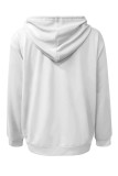 White Casual Letter Print Draw String Pocket Hooded Tops