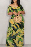 Rose Sexy Geometric Print Contrast V Neck Printed Dresses