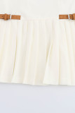 White Sexy Patchwork With Belt Pleated Spaghetti Strap Sling Dresses