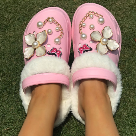 Pink Daily Pearls Decor Butterfly Closed Comfortable Shoes