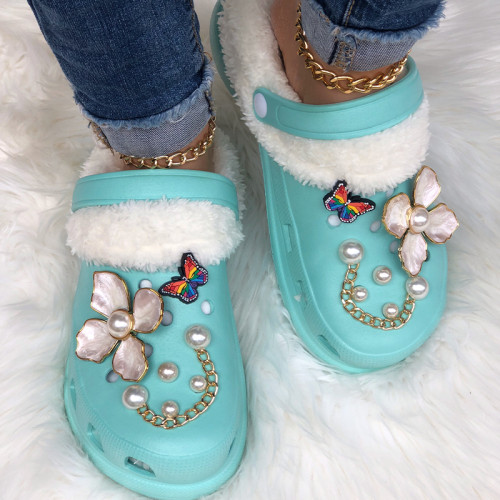 Cyan Daily Pearls Decor Butterfly Closed Comfortable Shoes