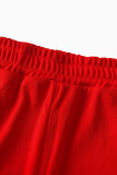 Red Casual Solid Color Buttons Patchwork V Neck Sleeveless Two Pieces