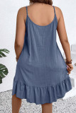 Blue Casual Solid Color Patchwork Spaghetti Strap Sling Plus Size Dresses