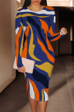 Green Casual Geometric Print Contrast O Neck Printed Dresses