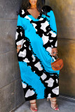Black And White Casual Leopard Print Snakeskin Print Pocket Contrast V Neck Printed Plus Size Dresses