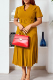 Tangerine Red Casual Solid Color Patchwork With Belt V Neck Long Dresses