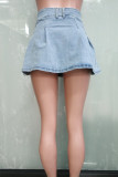 Blue Sexy Solid Color Buttons Ruched Boot Cut Denim Skirts