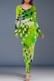 White Elegant Floral Print Contrast O Neck One Step Skirt Dresses