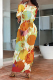 White Elegant Floral Print Contrast O Neck One Step Skirt Dresses