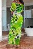 White Elegant Floral Print Contrast O Neck One Step Skirt Dresses