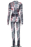 Red Casual Print Patchwork O Neck Long Sleeve Two Pieces