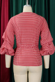 Black Casual Plaid Patchwork Strap Design Deep V Neck Tops