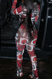 Red Casual Print Patchwork O Neck Long Sleeve Two Pieces