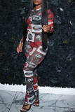 Red Casual Print Patchwork O Neck Long Sleeve Two Pieces