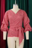 Black Casual Plaid Patchwork Strap Design Deep V Neck Tops