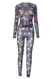 Black Casual Print Patchwork O Neck Long Sleeve Two Pieces
