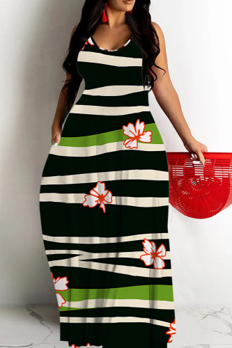 Black Apricot Sexy Casual Floral Print Backless Spaghetti Strap Long Dresses