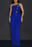 Yellow Sexy Casual Street Daily Vacation Buttons Solid Color Regular Jumpsuits