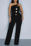 Yellow Sexy Casual Street Daily Vacation Buttons Solid Color Regular Jumpsuits