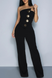 Yellow Sexy Casual Street Daily Vacation Buttons Solid Color Regular Jumpsuits