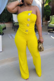 Black Sexy Casual Street Daily Vacation Buttons Solid Color Regular Jumpsuits