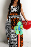 Blue Sexy Casual Floral Print Backless Spaghetti Strap Long Dresses