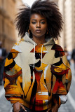 Yellow Casual Print Basic Hooded Tops