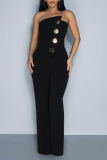 Yellow Sexy Casual Street Daily Vacation Buttons Solid Color Regular Jumpsuits