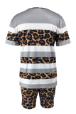 Green Casual Print Patchwork O Neck Short Sleeve Two Pieces
