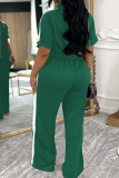 Red Casual Patchwork Zipper Zipper Collar Regular Jumpsuits
