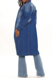 Deep Blue Fashion Casual Solid Patchwork Turndown Collar Long Sleeve Denim Jacket