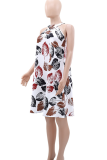 White Sexy Print Patchwork O Neck A Line Dresses